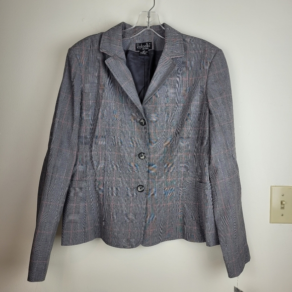 Rafaella Petite Women's Gray Pink Plaid Fitted Lined Blazer Office Work NWT 14 - Picture 4 of 12